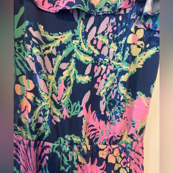 LILLY PULITZER Blue Floral Ruffle “Klea Off the Shoulder Romper” - Picture 6 of 6